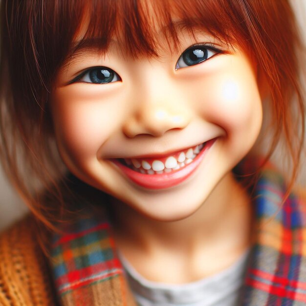 una niña con una sonrisa que dice feliz