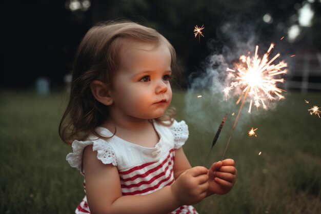 Una niña sosteniendo una bengala en sus manos