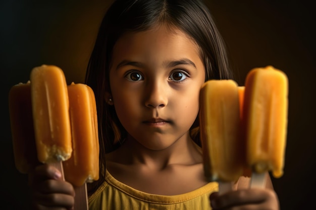 Una niña sosteniendo dos conos de helado