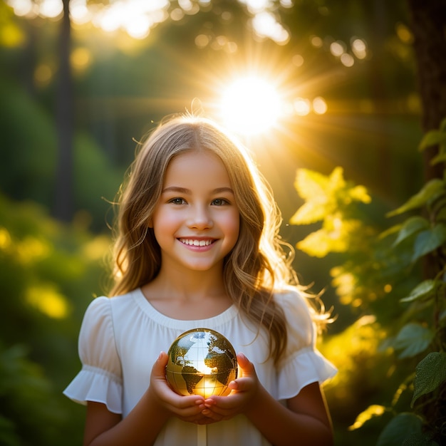 Niña sosteniendo la tierra imagen 4k