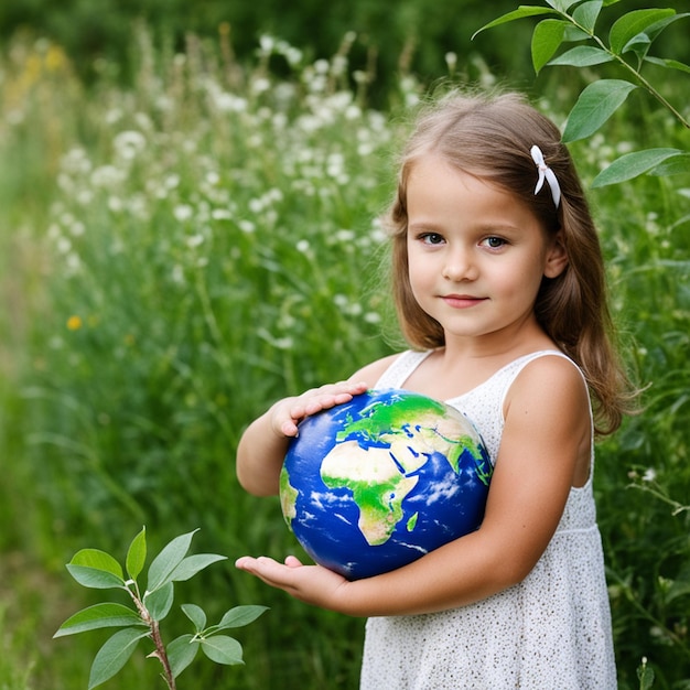 Niña sosteniendo la tierra imagen 4k