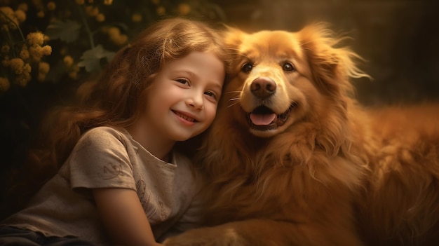 Una niña y su perro posan para una foto.