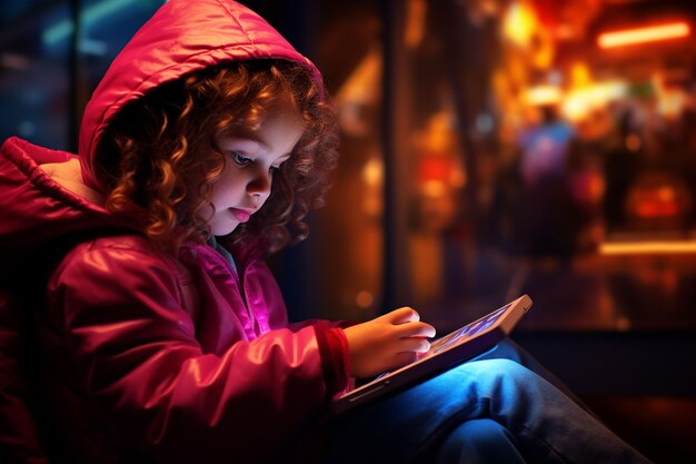 una niña con tecnología de dispositivos digitales