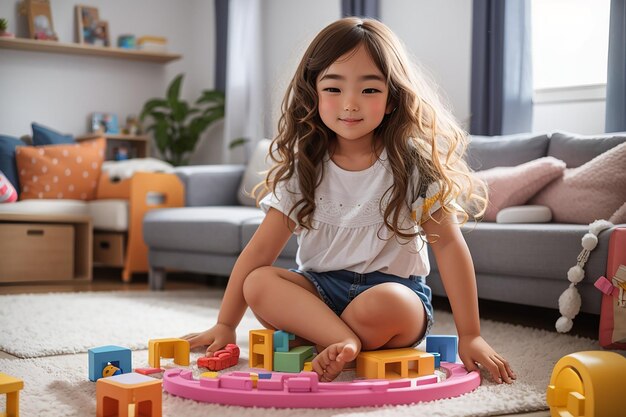 Foto niña de tiro completo jugando en casa