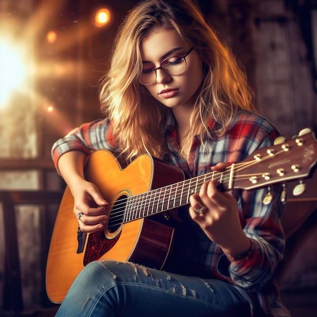 Foto niña tocando la guitarra