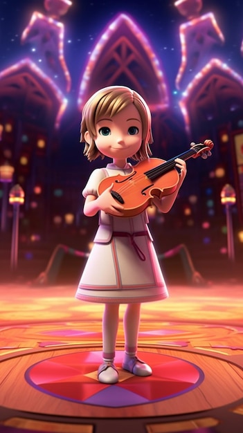 Una niña tocando un violín en un concierto.