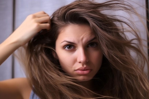 Una niña tocándose el cabello IA generativa