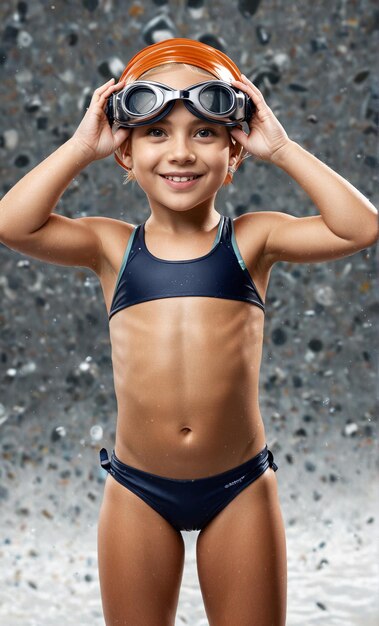 Foto una niña en traje de baño y gafas