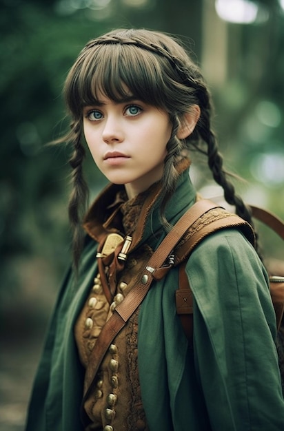 Una niña con trenzas y mochila.