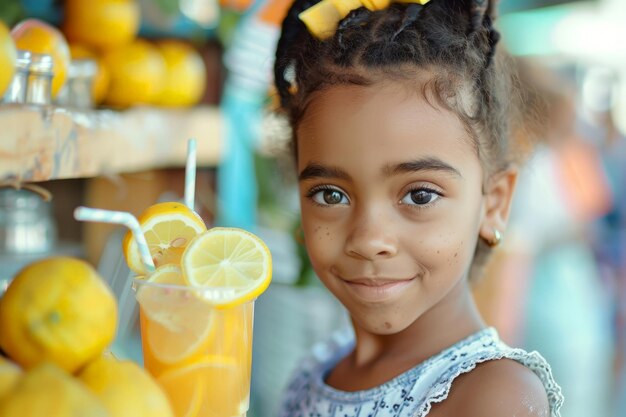 Niña con un vaso de limonada