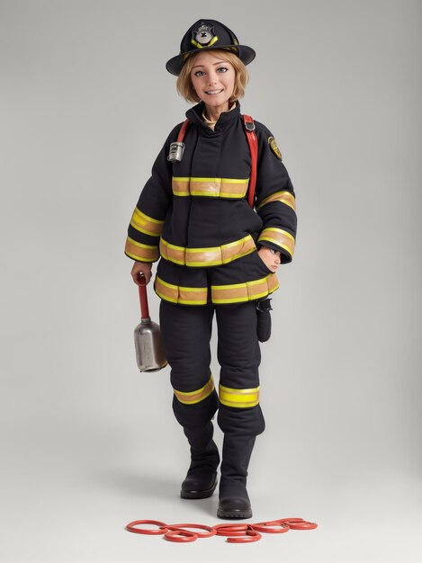 una niña vestida de bomberos