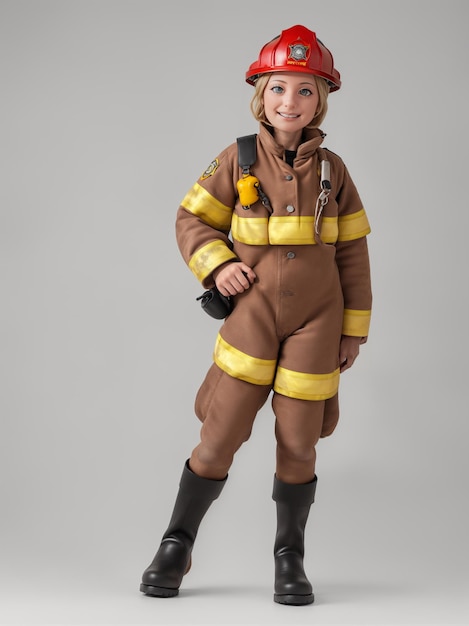 una niña vestida de bomberos