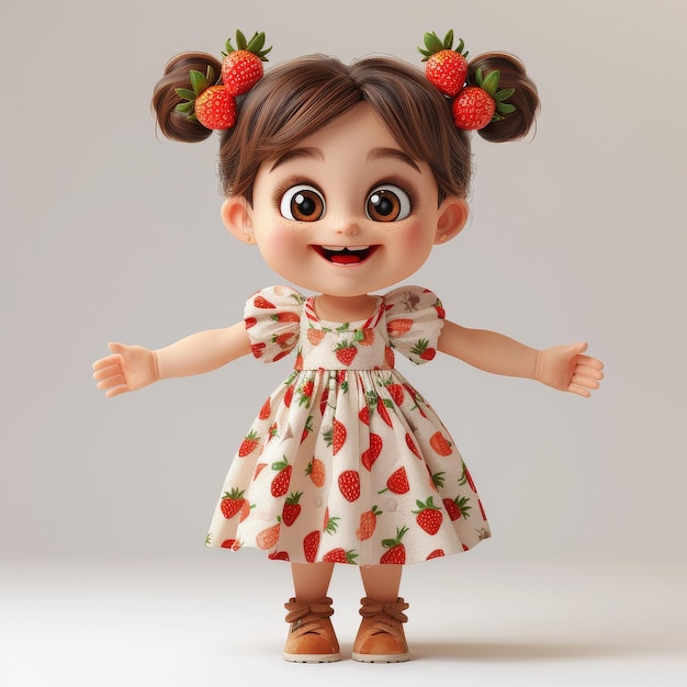 Niña con vestido con fresas en la cabeza