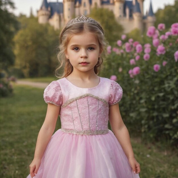 Foto una niña con un vestido de princesa de fondo