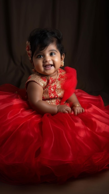 Una niña con un vestido rojo.