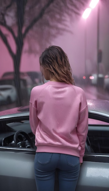 Niña con vestido rosa claro generado por IA