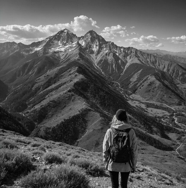 Niña viajando por las montañas