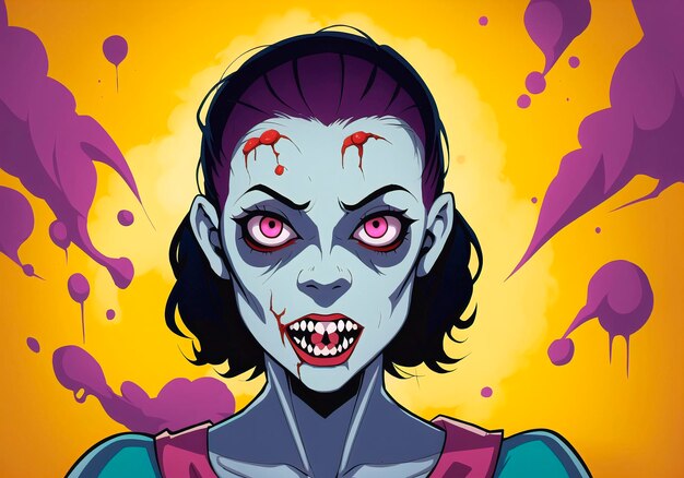 Foto niña zombi con sangre en la cara