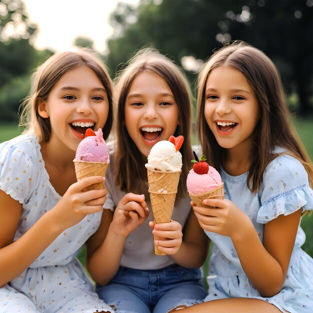 Niñas disfrutando de una dulce celebración de verano al aire libre helado Premium Images