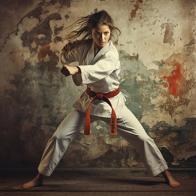 Foto niñas entrenando en artes marciales