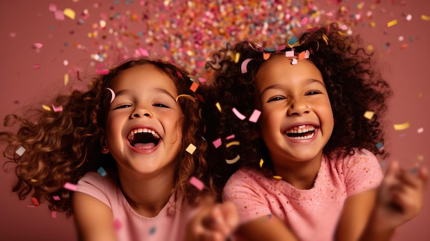 Niñas felices con confeti Ilustración AI GenerativexA