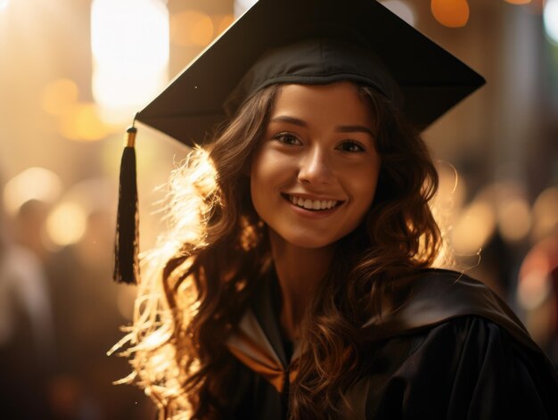 Foto niñas graduadas con gorras de graduación para felicitar al estilo de los rayos de sol