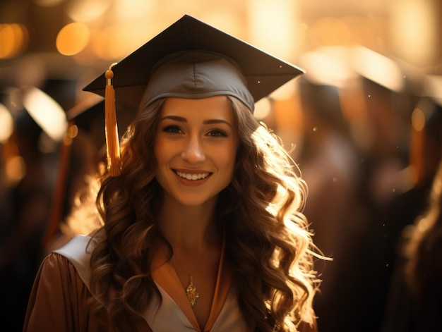 Foto niñas graduadas con gorras de graduación para felicitar al estilo de los rayos de sol