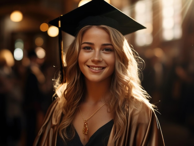 Foto niñas graduadas con gorras de graduación para felicitar al estilo de los rayos de sol