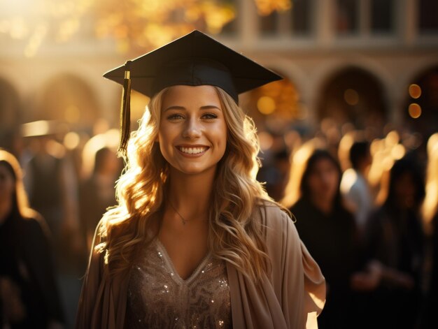 Niñas graduadas con gorras de graduación para felicitar al estilo de los rayos de sol