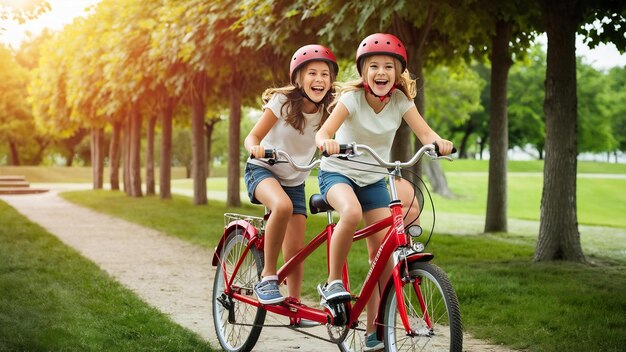 Niñas montadas en bicicleta