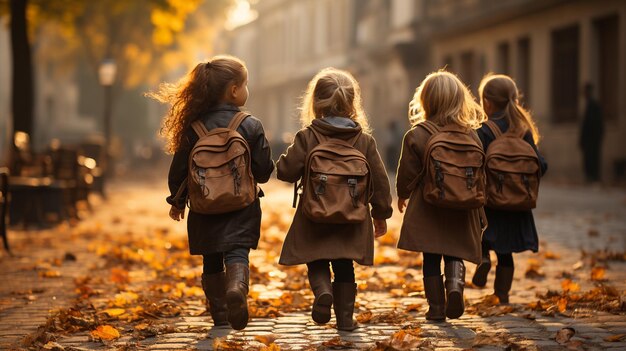 Niñas pequeñas con mochilas.