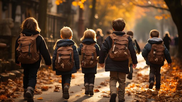 Niñas pequeñas con mochilas.