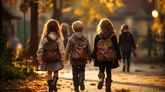 Niñas pequeñas con mochilas.