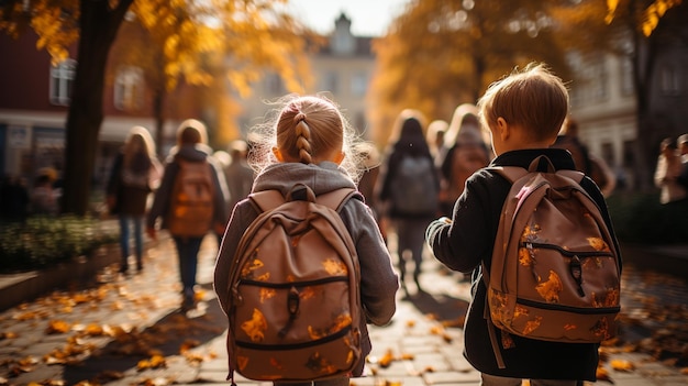 Niñas pequeñas con mochilas.