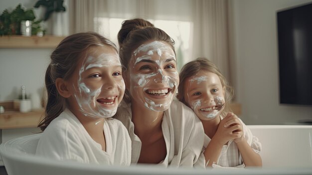 Niñas sentadas en la bañera Grupo de niñas en el baño Niñas bañándose Día de la Madre