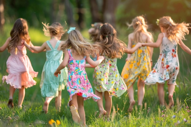 Niñez despreocupada Niños felices jugando en la naturaleza