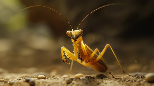 Foto una ninfa mantis explorando sus alrededores con cautelosa curiosidad las antenas se estremecen en busca de movimiento