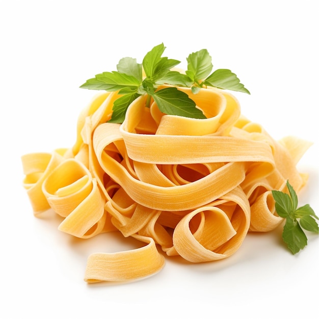 Ninho de fettuccine de massas italianas isolado no fundo branco