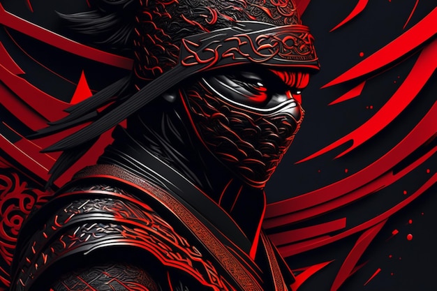 NINJA detallada composición perfecta línea gráfica colores negros y rojos en tendencia en artstation