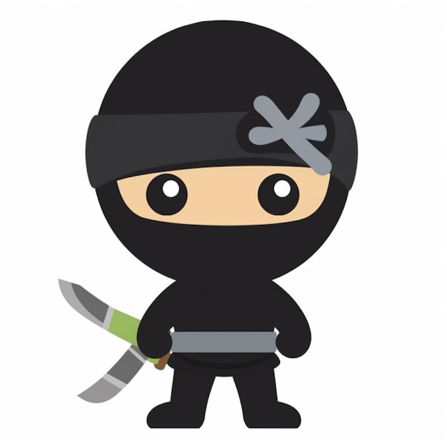 Foto un ninja de dibujos animados con un cuchillo y un traje negro ai generativo.