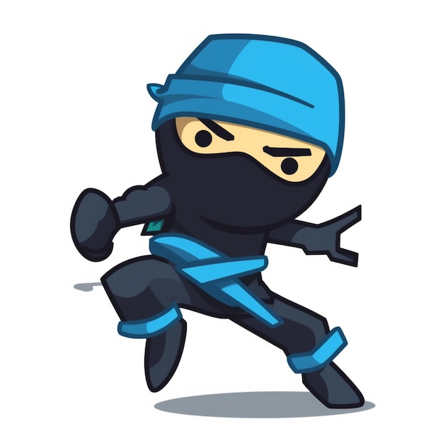 Un ninja de dibujos animados con una máscara azul y un traje negro ai generativo.