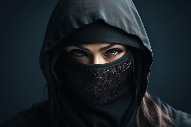 Ninja feminino com espada em fundo cinza