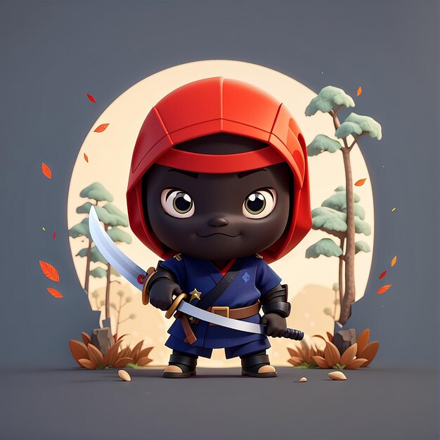 Foto ninja lindo sosteniendo la espada icono vectorial de dibujos animados ilustración de personas icono de vacaciones concepto aislado estilo de dibujo animado plano vectorial premium