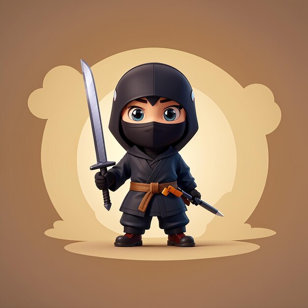 Foto ninja lindo sosteniendo la espada icono vectorial de dibujos animados ilustración de personas icono de vacaciones concepto aislado estilo de dibujo animado plano vectorial premium