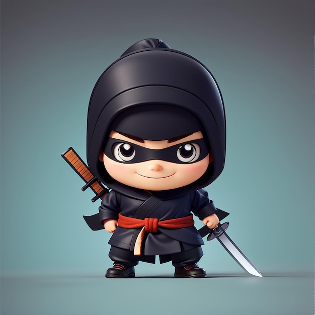 Ninja lindo sosteniendo la espada icono vectorial de dibujos animados Ilustración de personas icono de vacaciones Concepto aislado estilo de dibujo animado plano vectorial premium