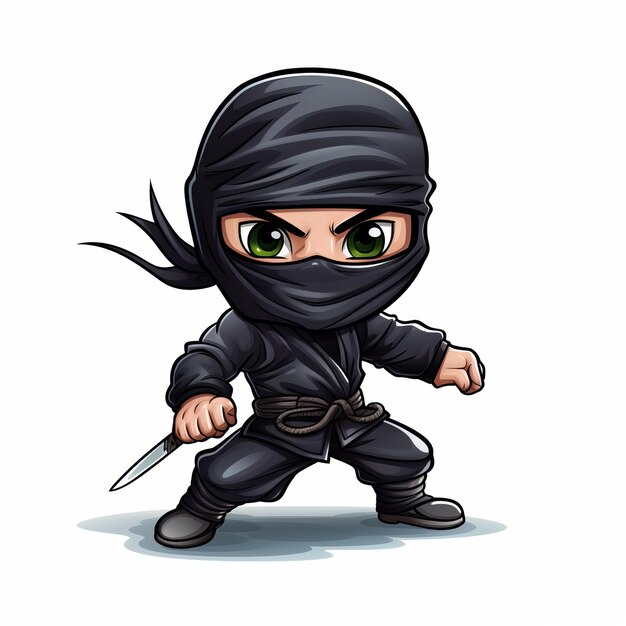 Ninja mit einem Schwert in der Hand Zeichentrickfigur Vektorillustration