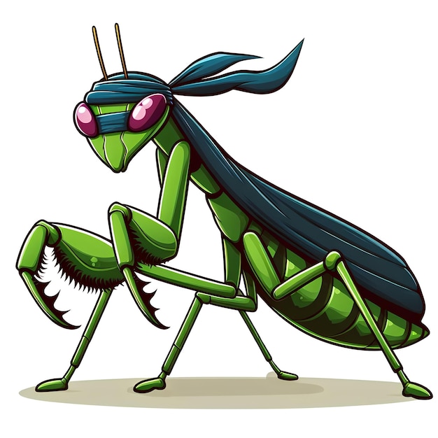 ninja orando mantis personaje de dibujos animados aislado fondo blanco