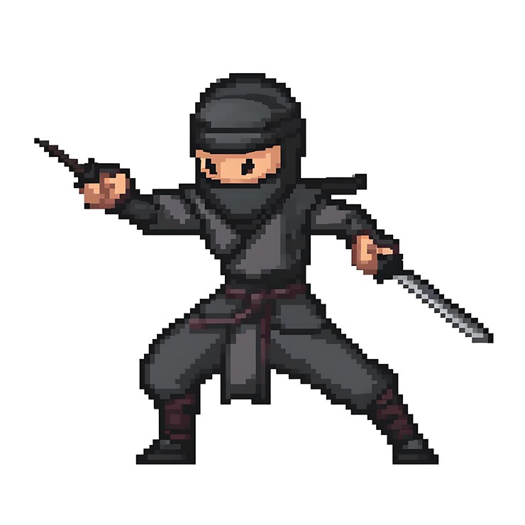 Foto ninja pixelado com fundo removido para poder ser usado como png 8 bits