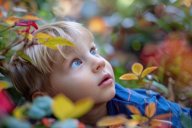 Niño de 3 años en el país de las maravillas colorido