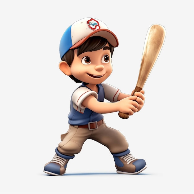 Un niño en 3D jugando al béisbol Un personaje de dibujos animados divirtiéndose en el campo de béisbol